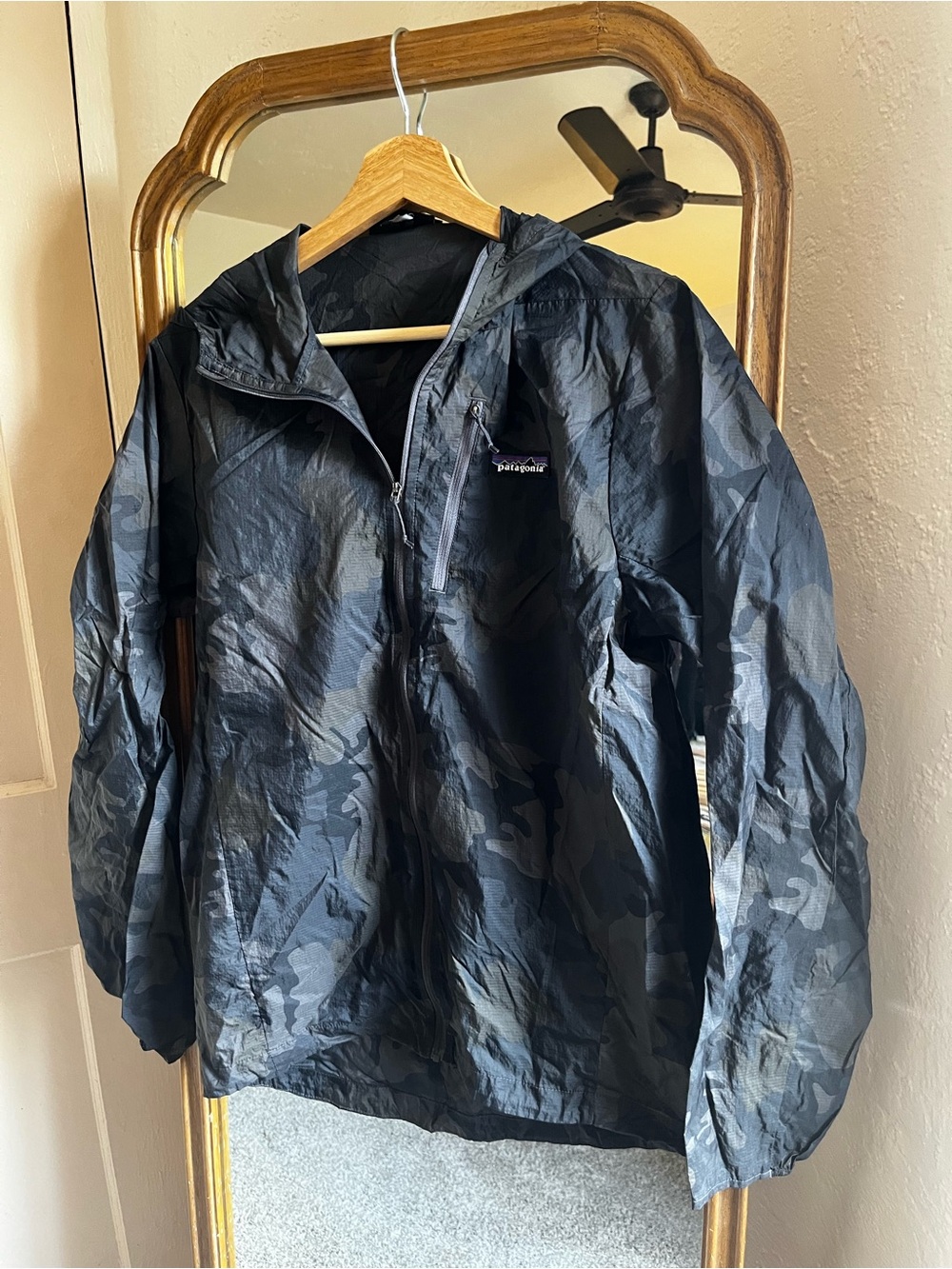 Patagonia Black/Charcoal Camo Hooded Windbreaker
